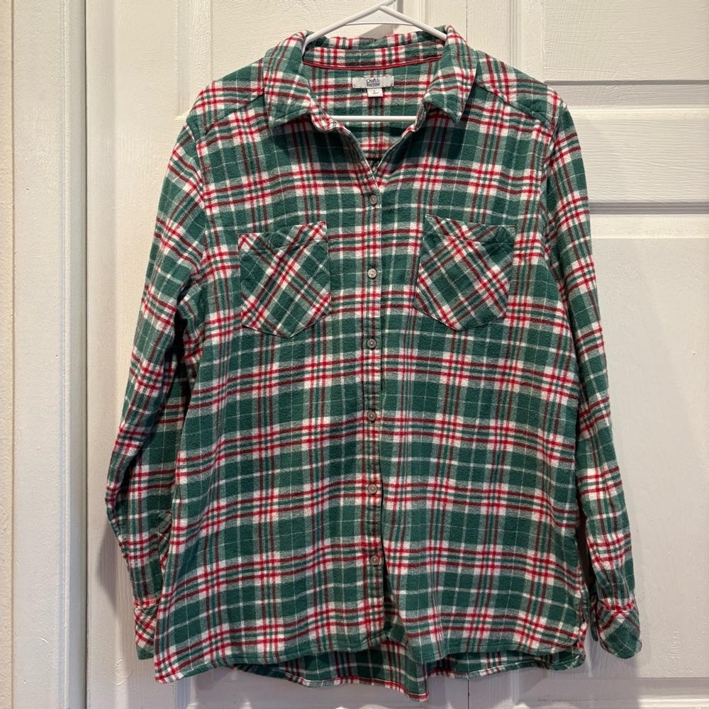 Croft & Barrow Red, Green, And White Christmas Button Down  Flannel - Size Large